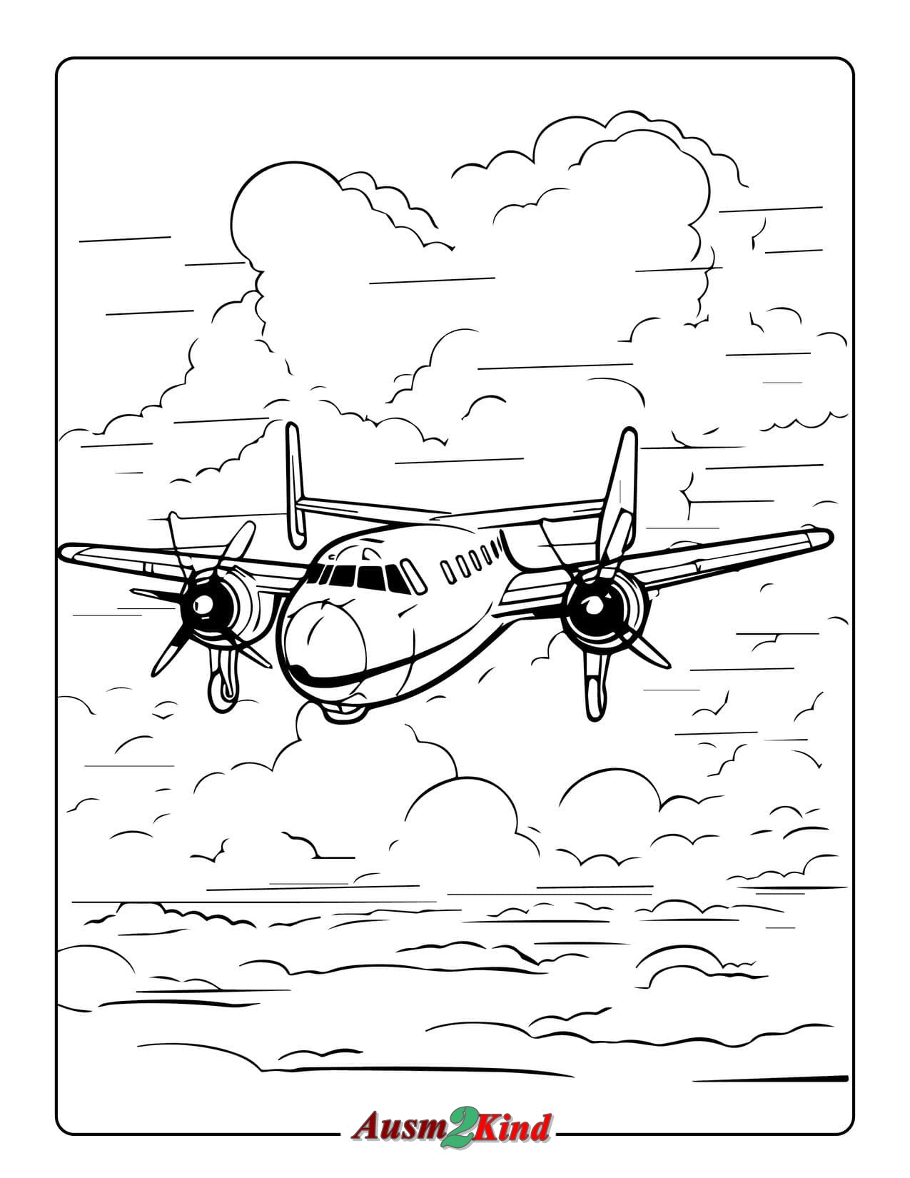 Ausmalbild Flugzeug Skyline zum Ausdrucken