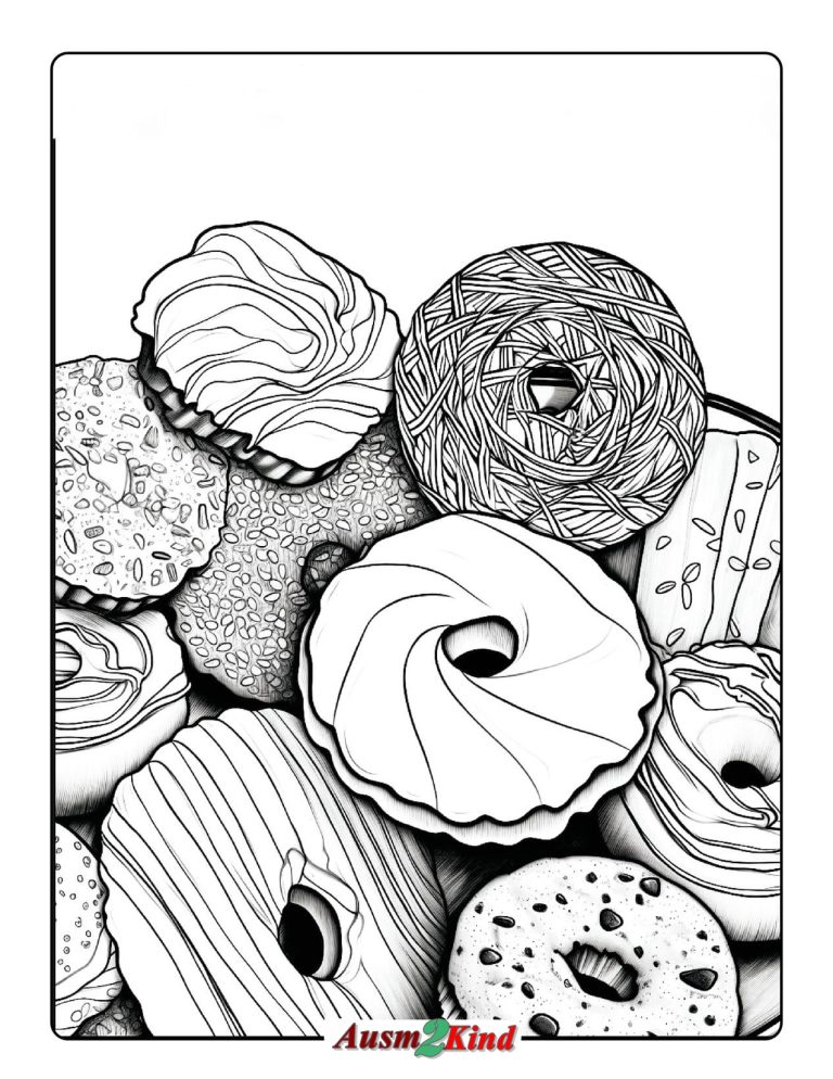 Ausmalbilder Donut. 24 Stück Bilder und PDF