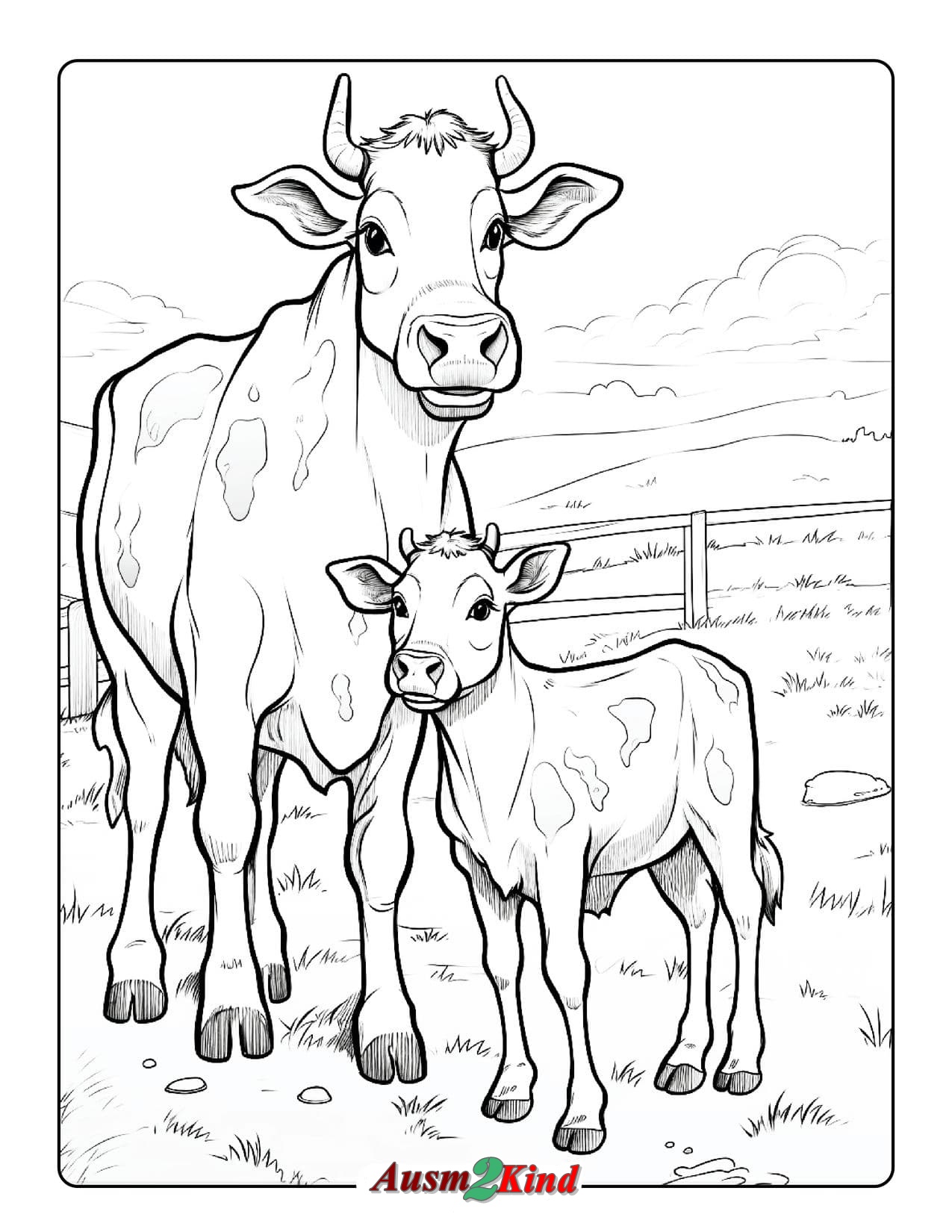 Ausmalbild Kuh und Rinder