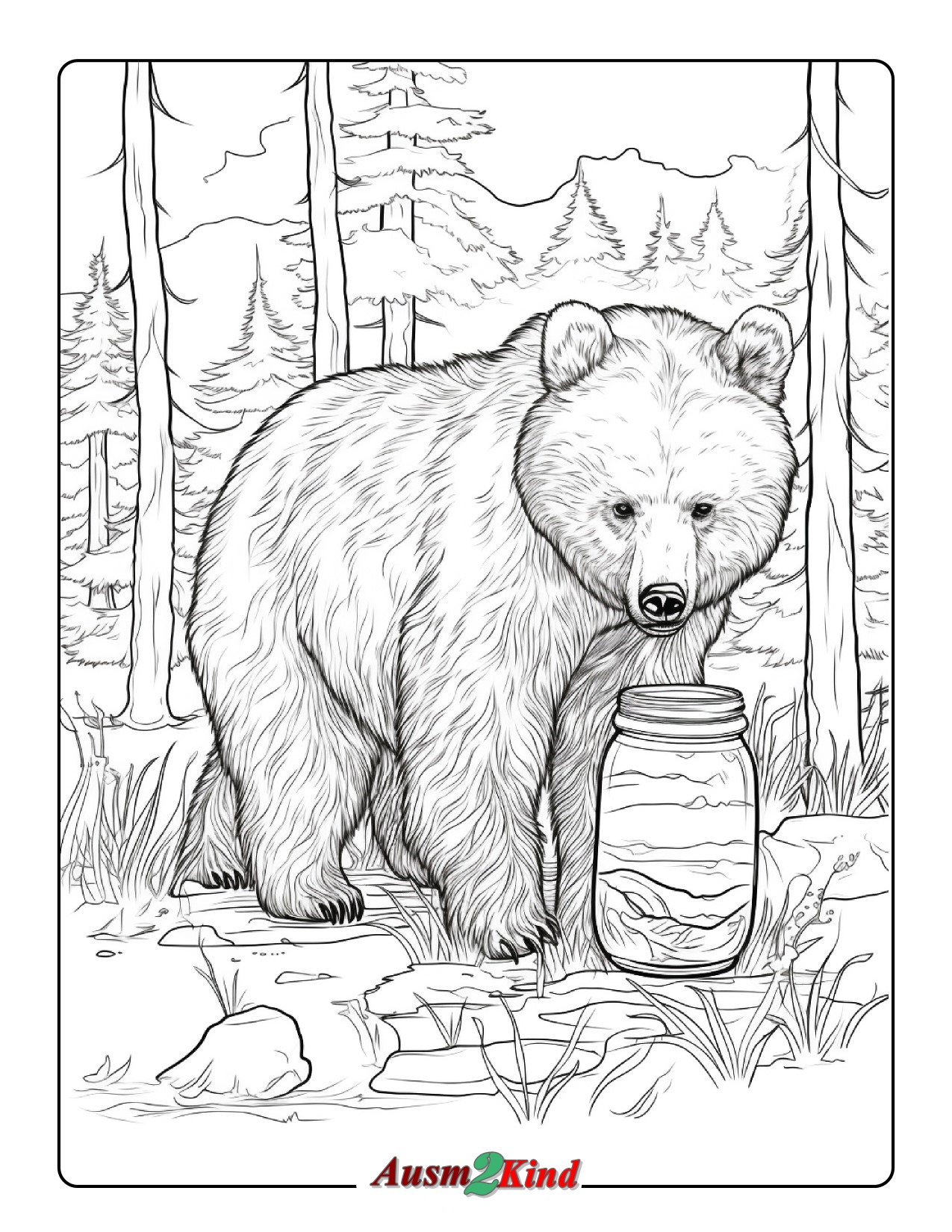 Ausmalbild Bären und Honig für Kinder