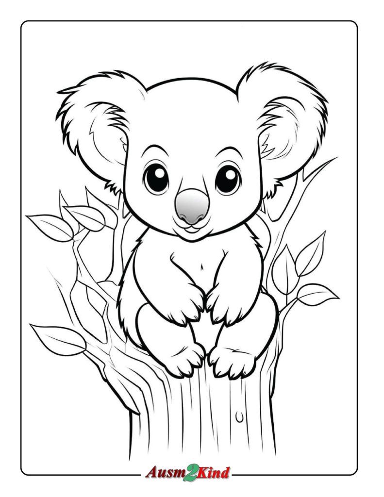 Hochwertiger Ausmalbild Koala mit Tiere - Drucken
