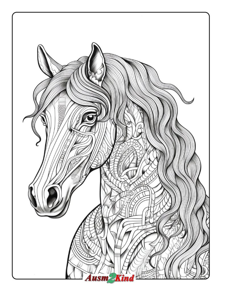 Ausmalbild Pferdekopf Mandala Muster