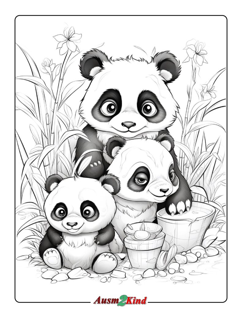 Ausmalbilder Panda. 46 Stück Süße Malvorlagen Pandas mit Tiere