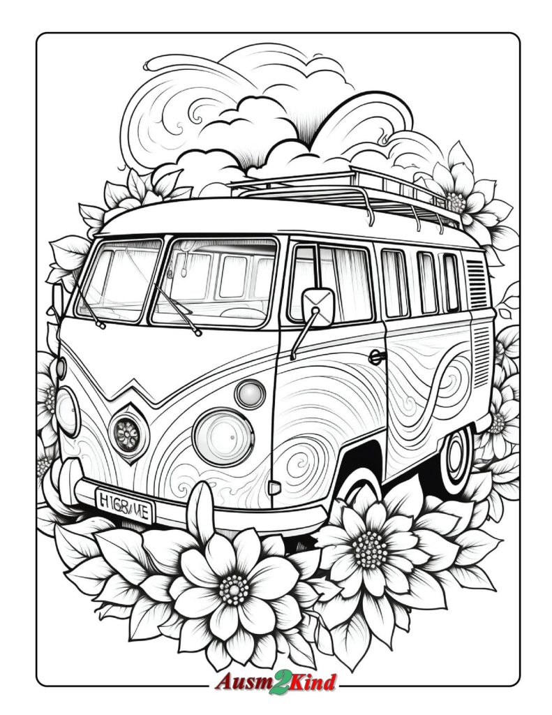 Ausmalbild Hippie Bus