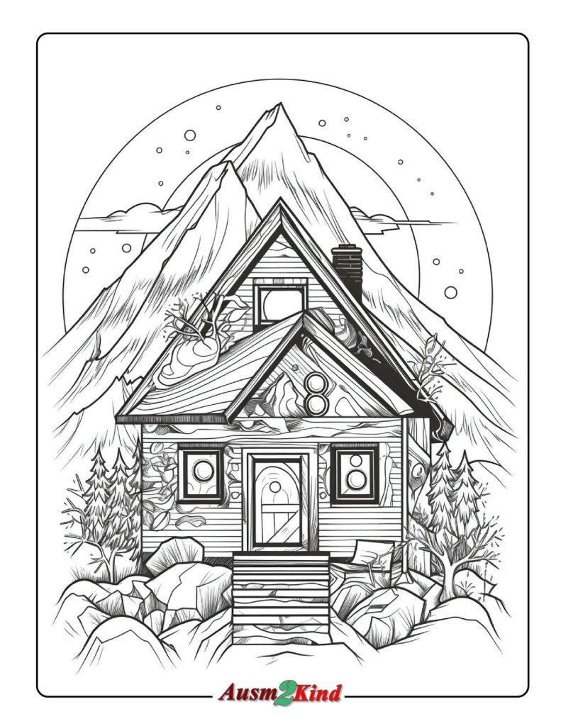 Ausmalbild Kleines Haus im Wald