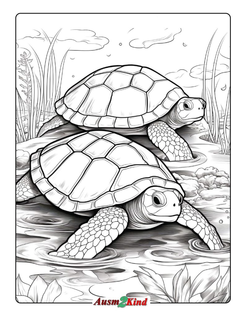 Ausmalbilder Schildkröten im Wasser