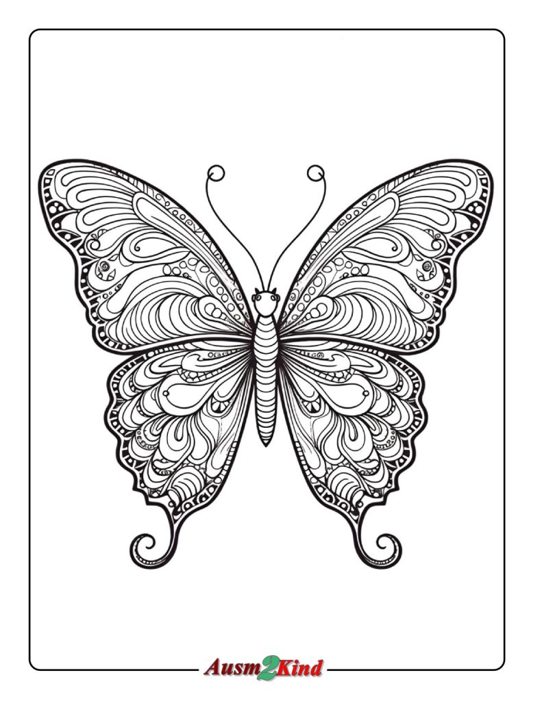Ausmalbilder Mandala mit einem Schmetterling