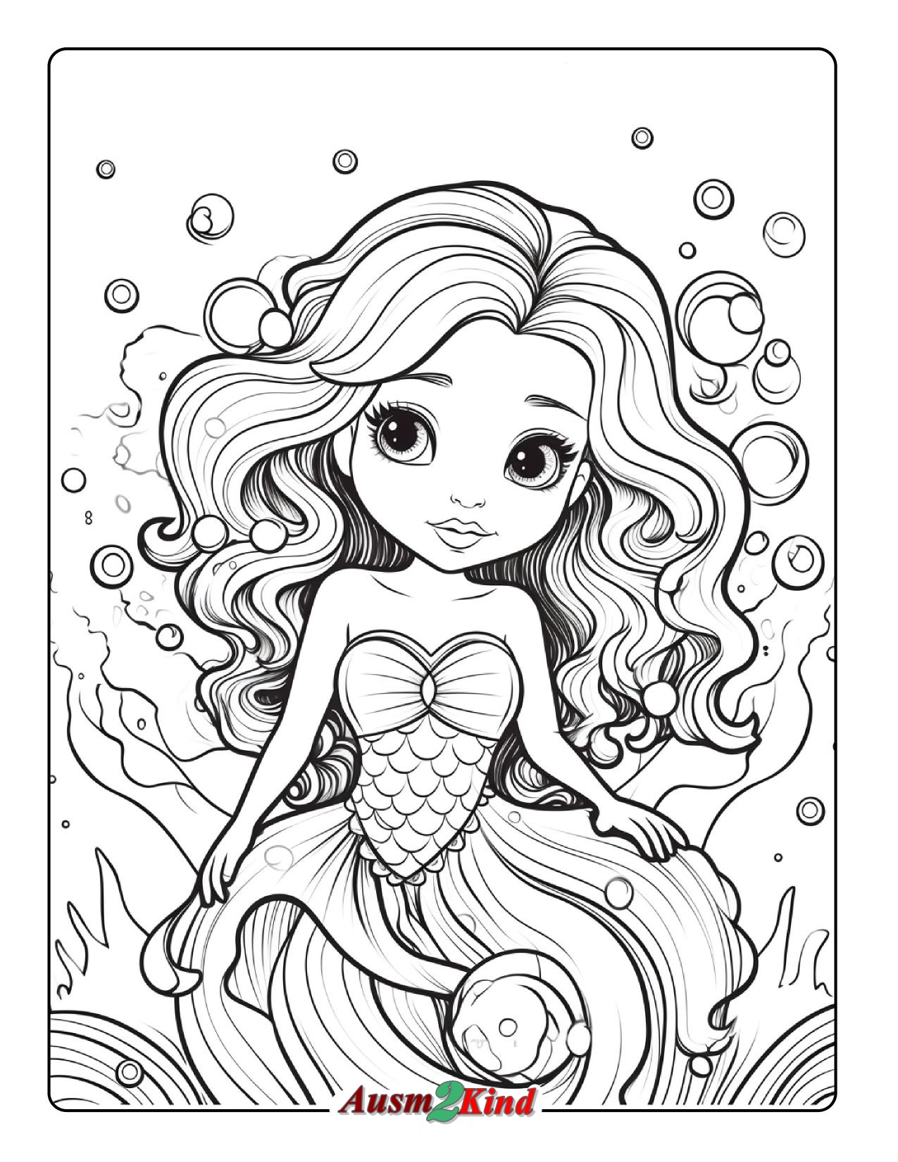 Ausmalbilder Meerjungfrau für Kinder und Erwachsene - Drucken