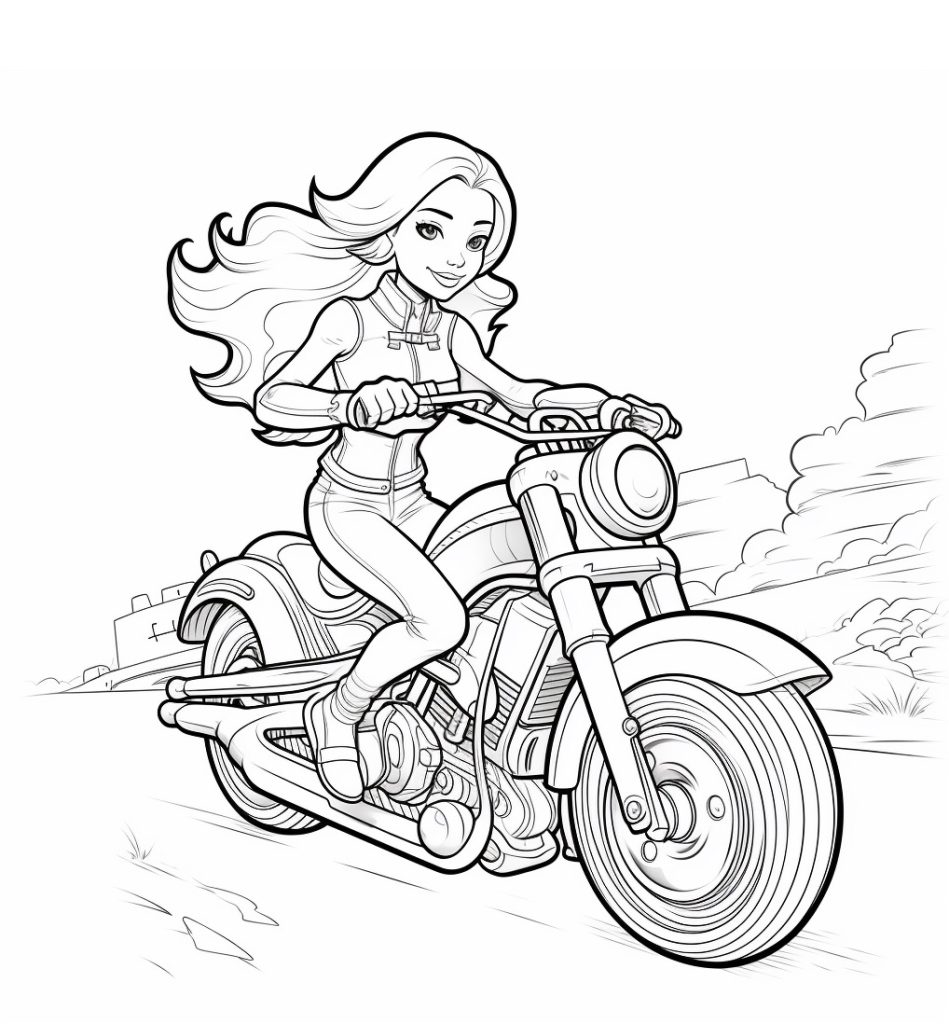 Ausmalbild Barbie Motorrad zum Ausdrucken
