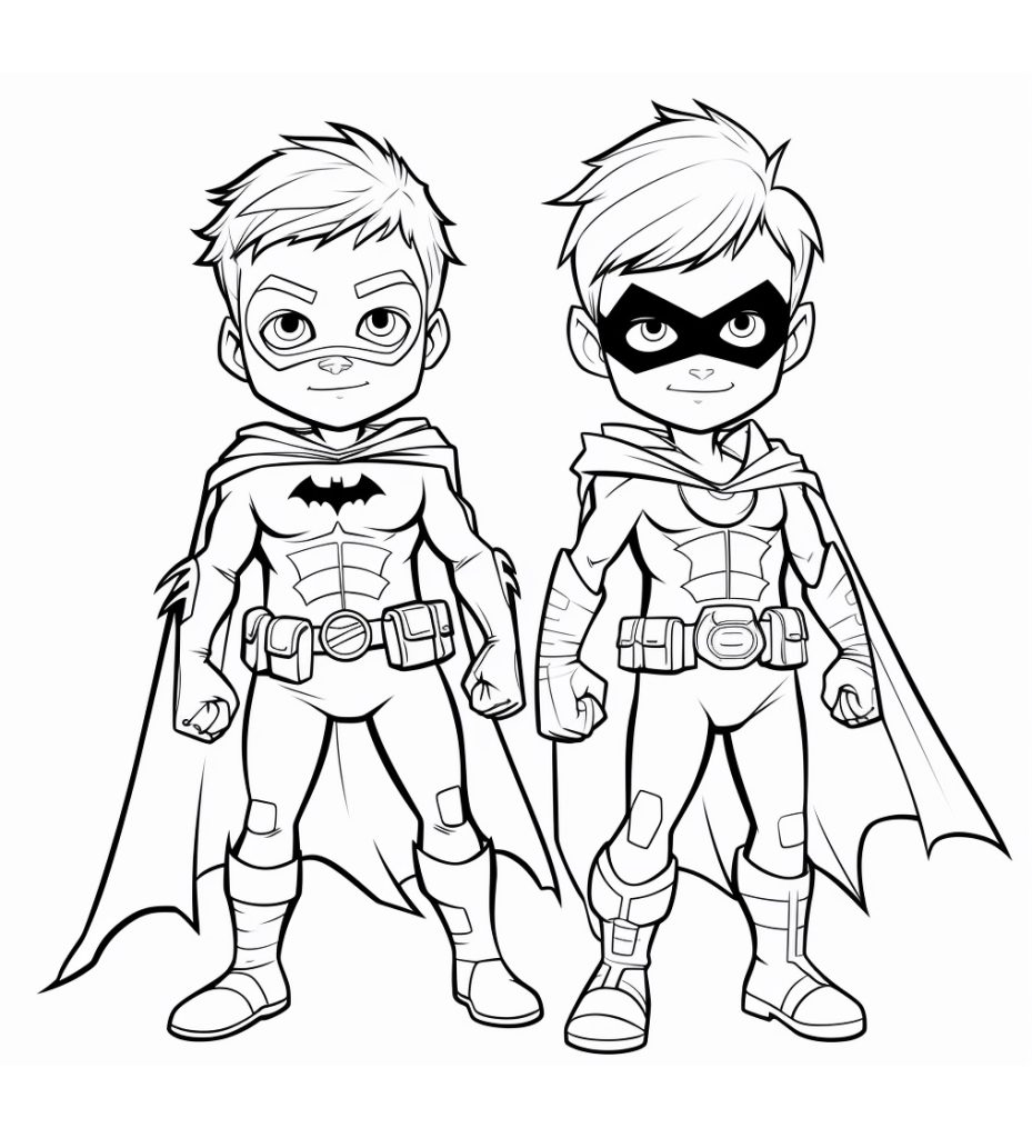 Ausmalbild Batman und Robin zum Ausdrucken