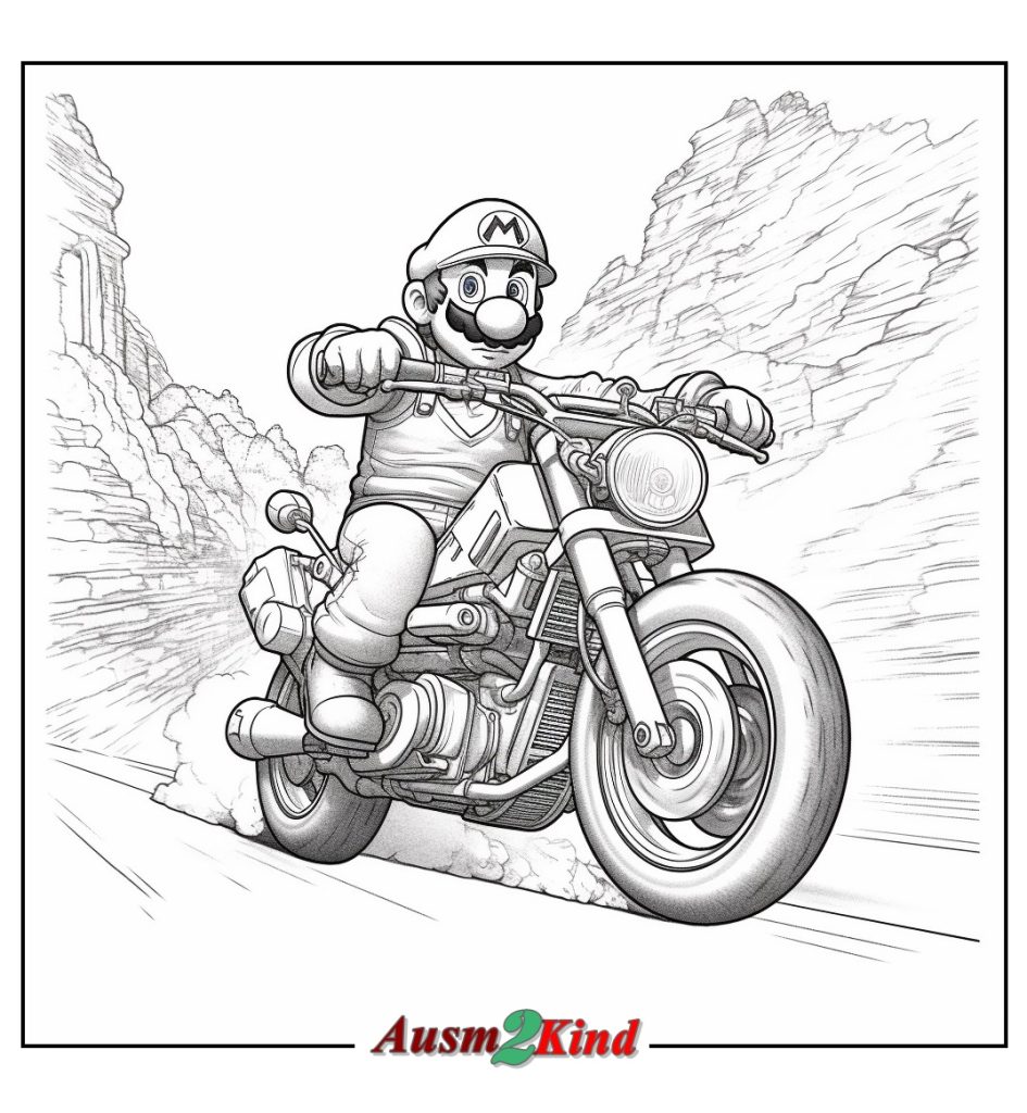 Ausmalbild Mario Motorrad Kostenlos zum Ausdrucken