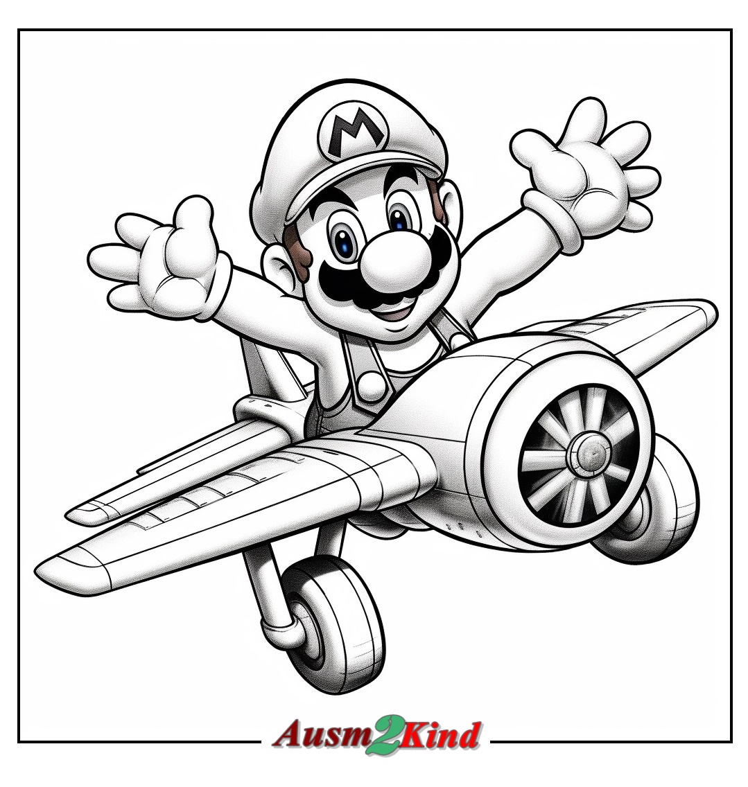 Ausmalbild Mario fliegt mit einem Flugzeug