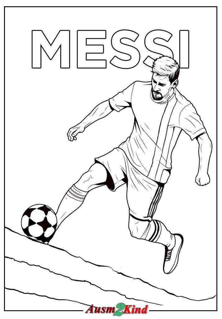 Ausmalbild Messi läuft mit dem Ball Kostenlos zum Ausdrucken