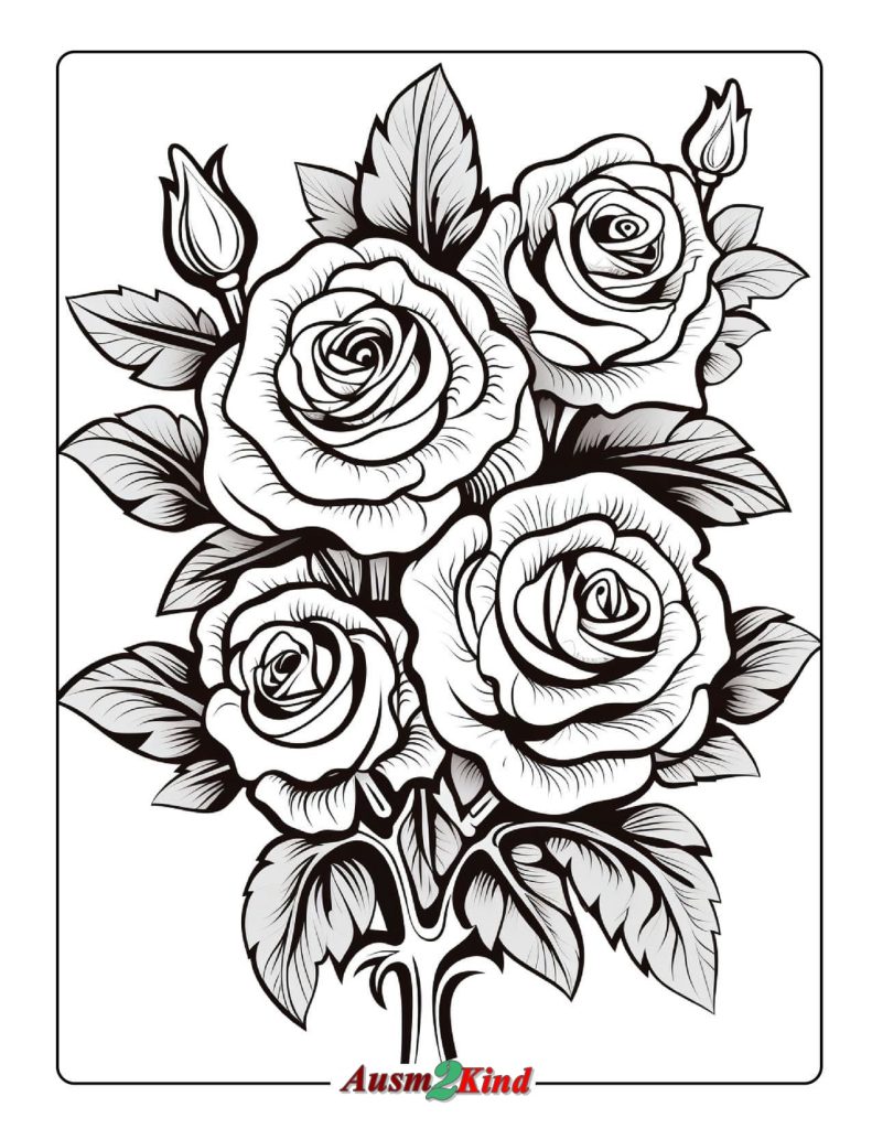 Ausmalbild Rosen in einer Vase Kostenlos zum Ausdrucken