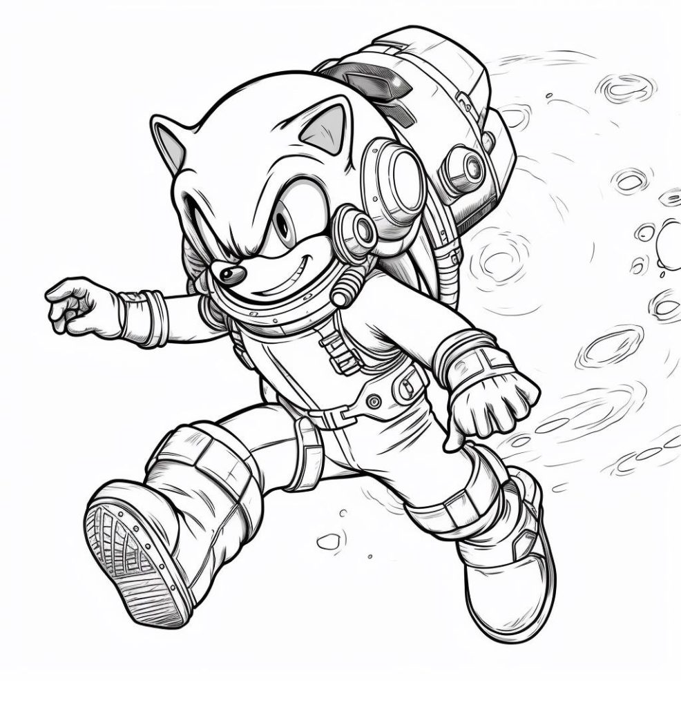 Ausmalbild Sonic im Weltraumanzug für Kinder