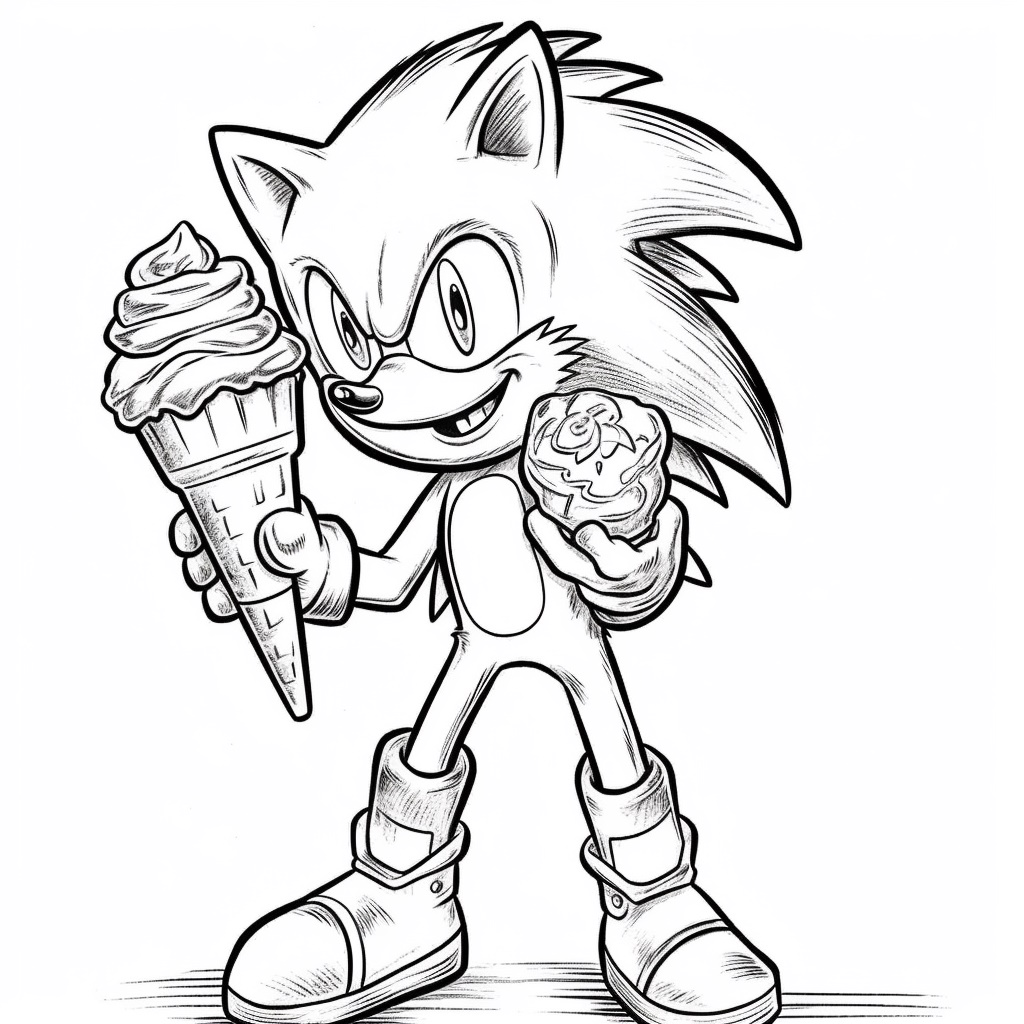 Ausmalbild Sonic mit Eis