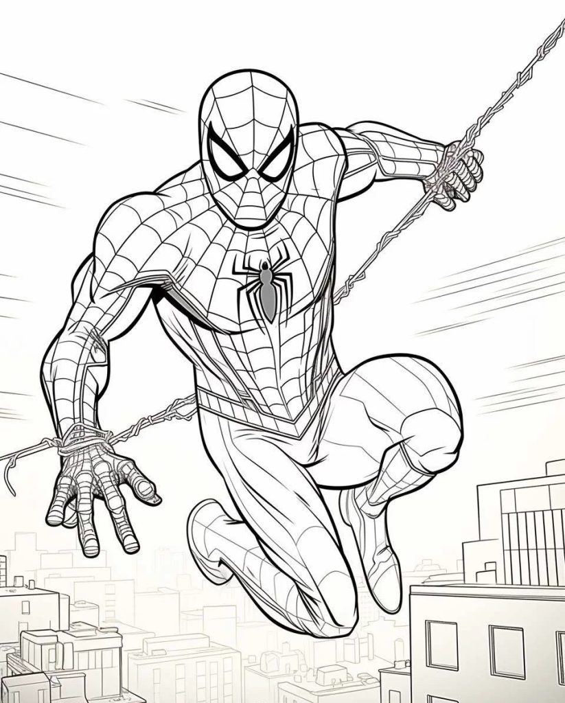 Ausmalbild Spiderman Spinnennetz