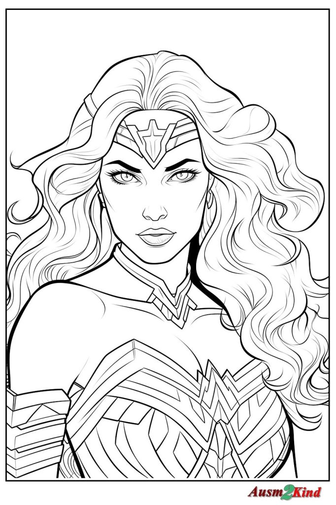 Ausmalbild Wonder Woman Portrait zum Ausdrucken