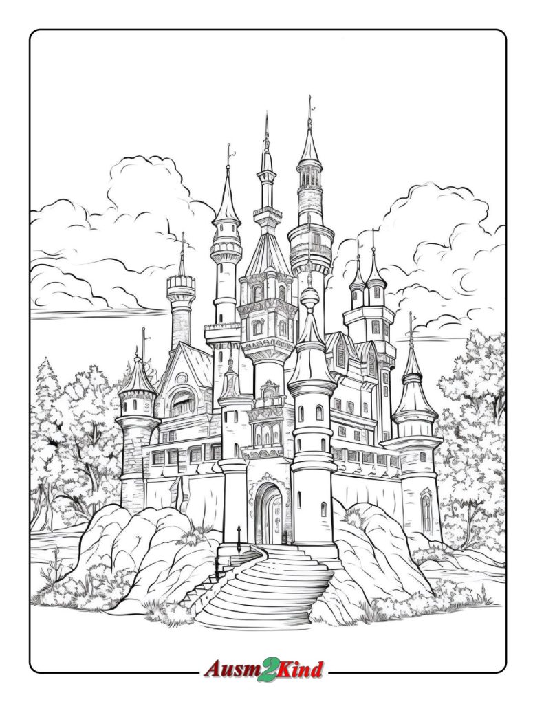 Großes Märchenschloss Ausmalbild zum Ausdrucken