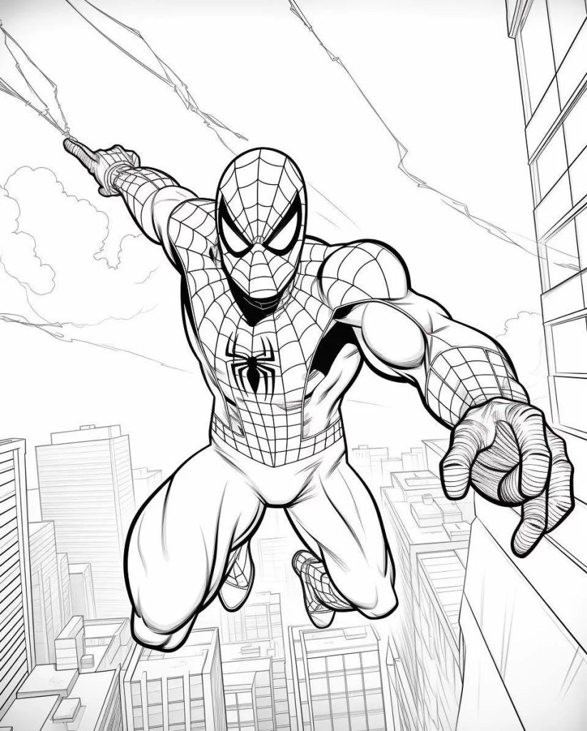 Malvorlage Spiderman schießt sein Netz
