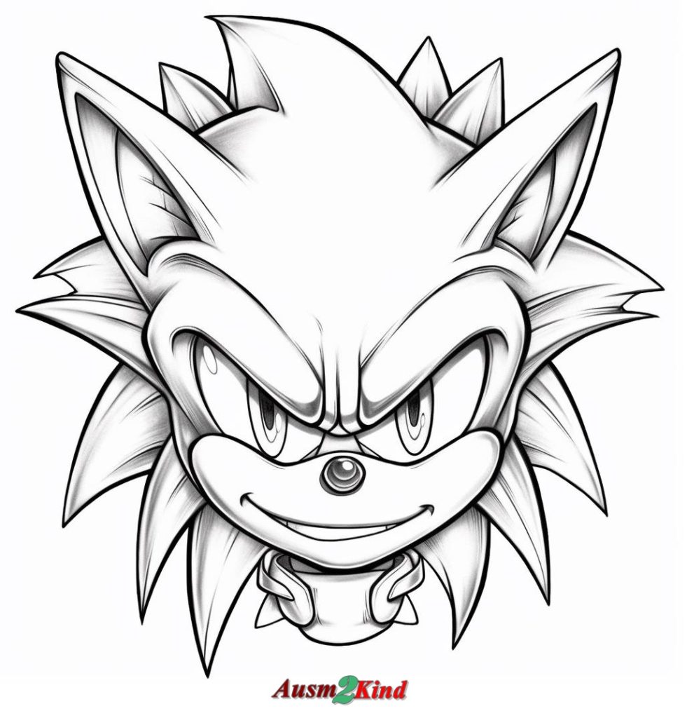 Ausmalbild Sonic das Igel Gesicht für Kinder und Erwachsene
