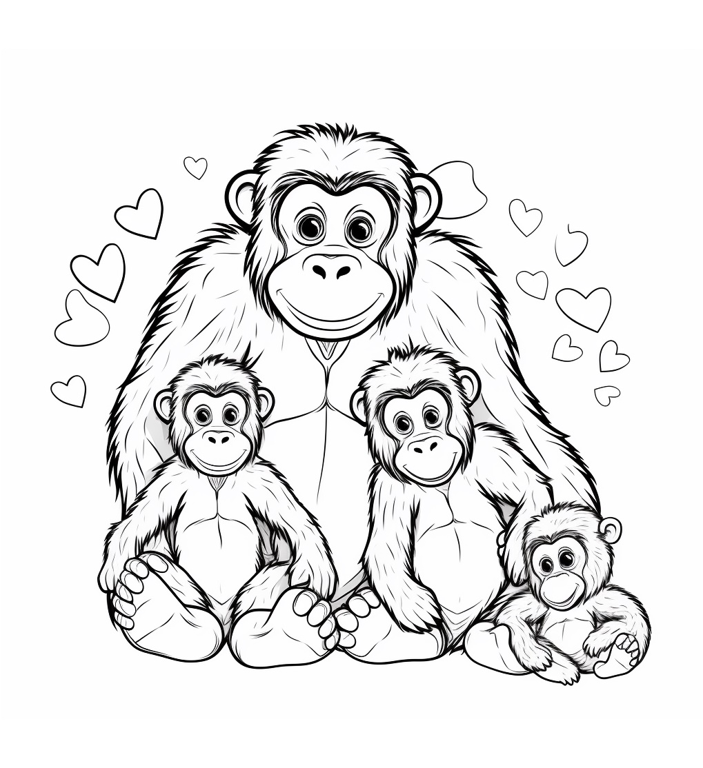 Affen Familie Malvorlagen für Kinder und Erwachsene
