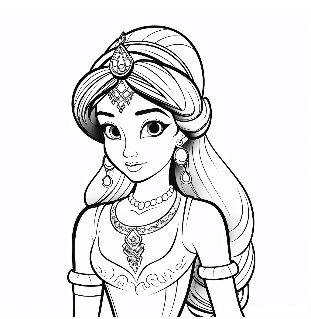 Ausmalbilder Prinzessin Jasmin für Mädchen