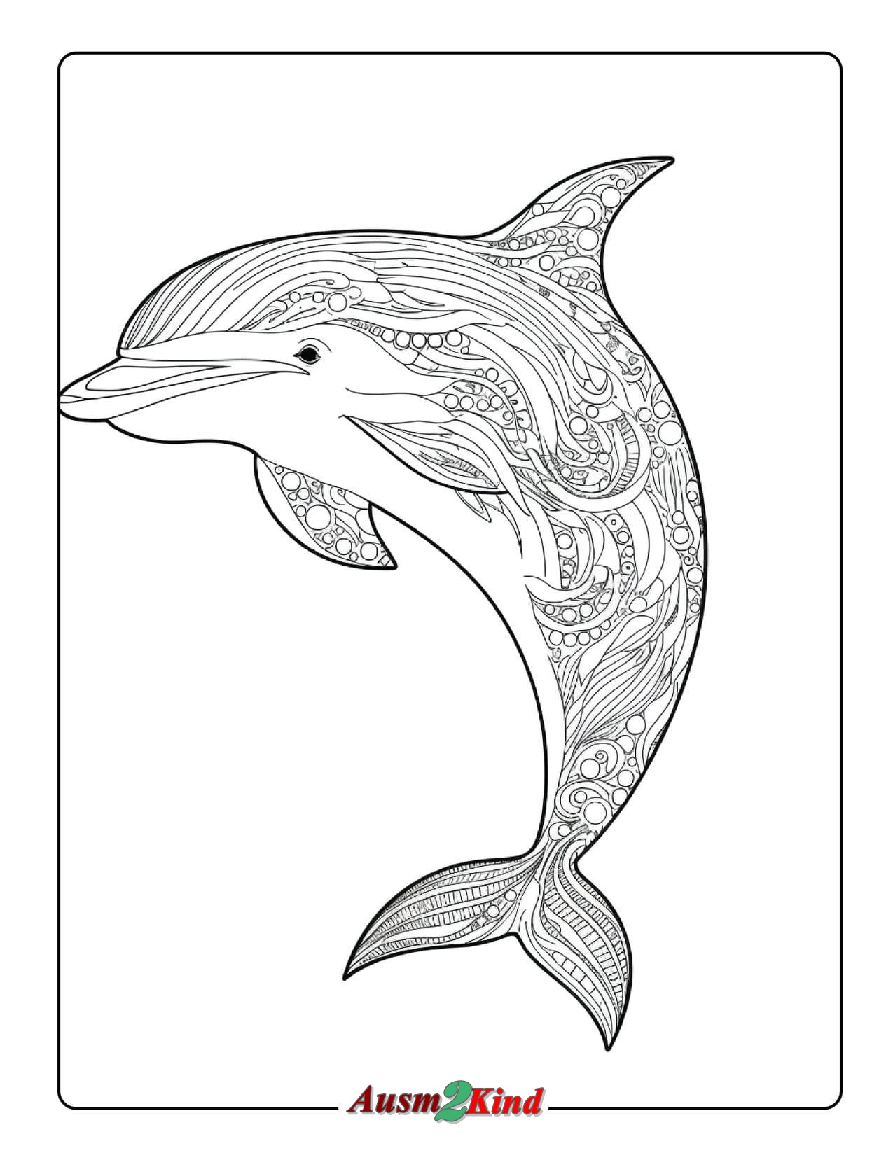 Detailliertes Delfine Ausmalbild zum Ausdrucken - Kostenlos