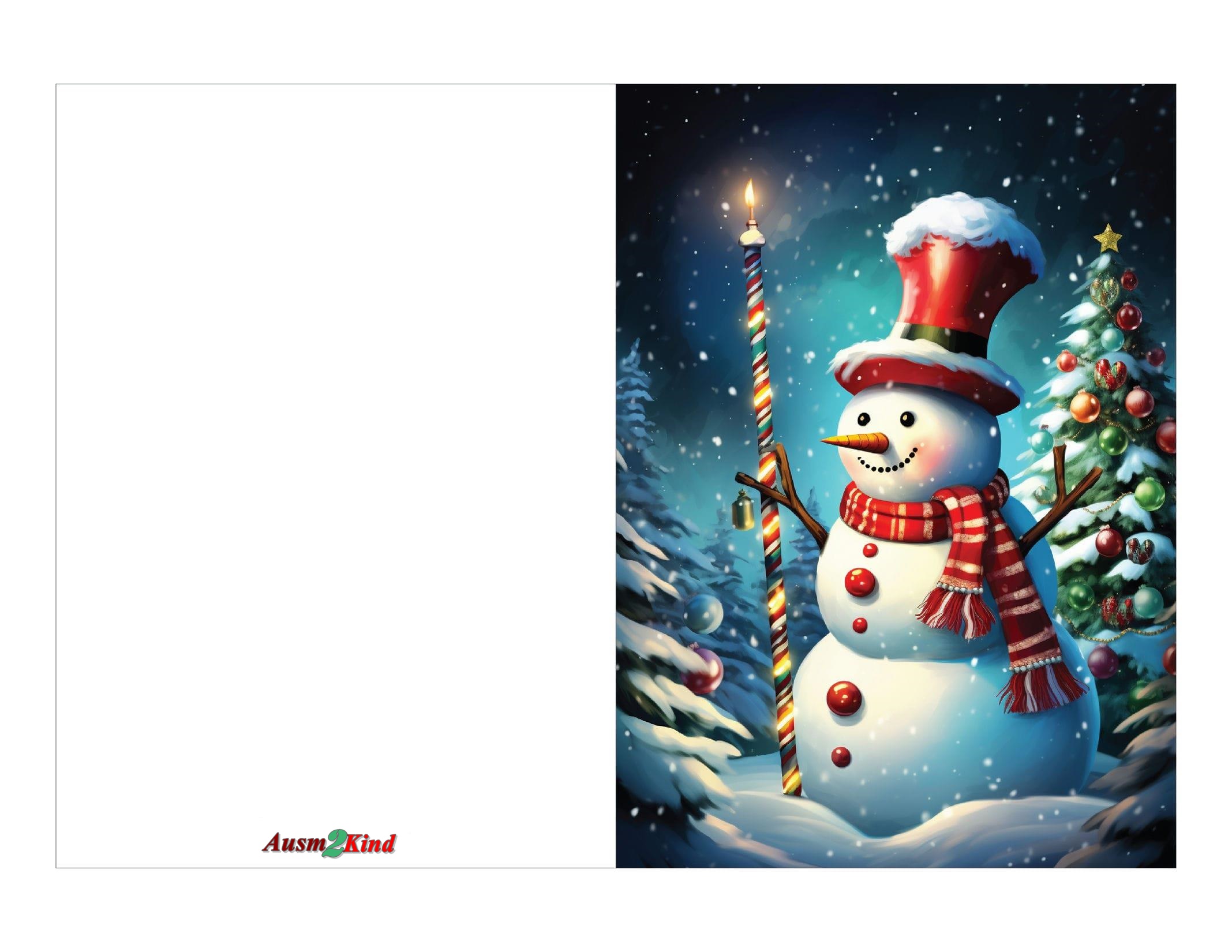 Kostenlos Weihnachtskarten Magischer Schneemann zum Ausdrucken