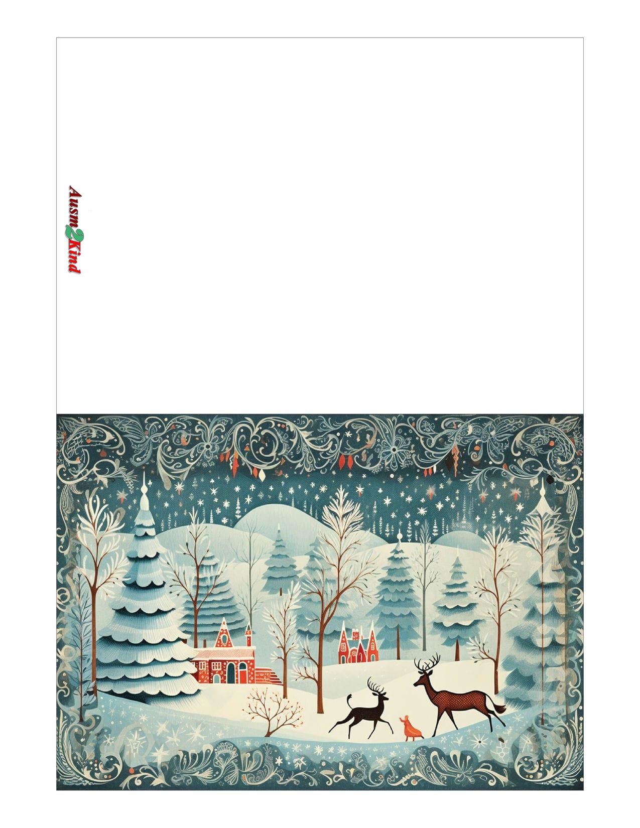 Weihnachtskarten zum Ausdrucken Süße Traditionelle Winterszene