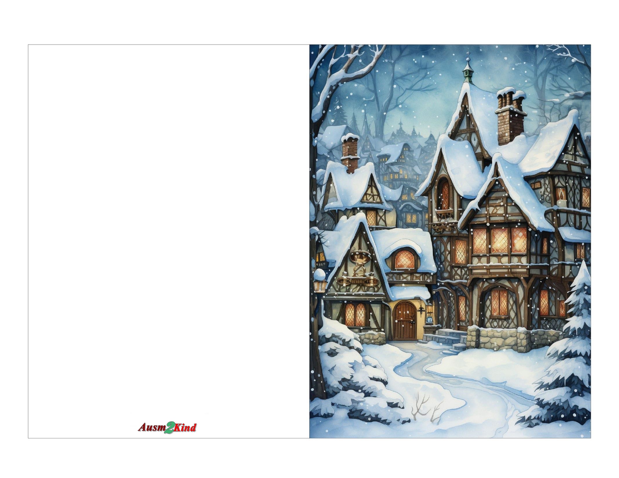 Weihnachtskarten zum Ausdrucken mit Verschneites Haus Kostenlos