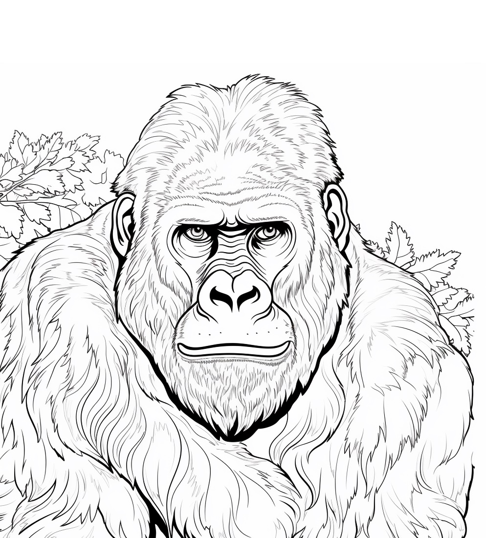 Ausmalbild Gorilla im Wald zum Ausdrucken