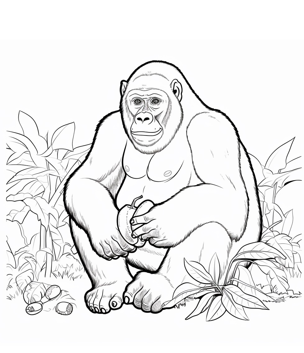 Ausmalbild Gorilla mit Banane für Kinder