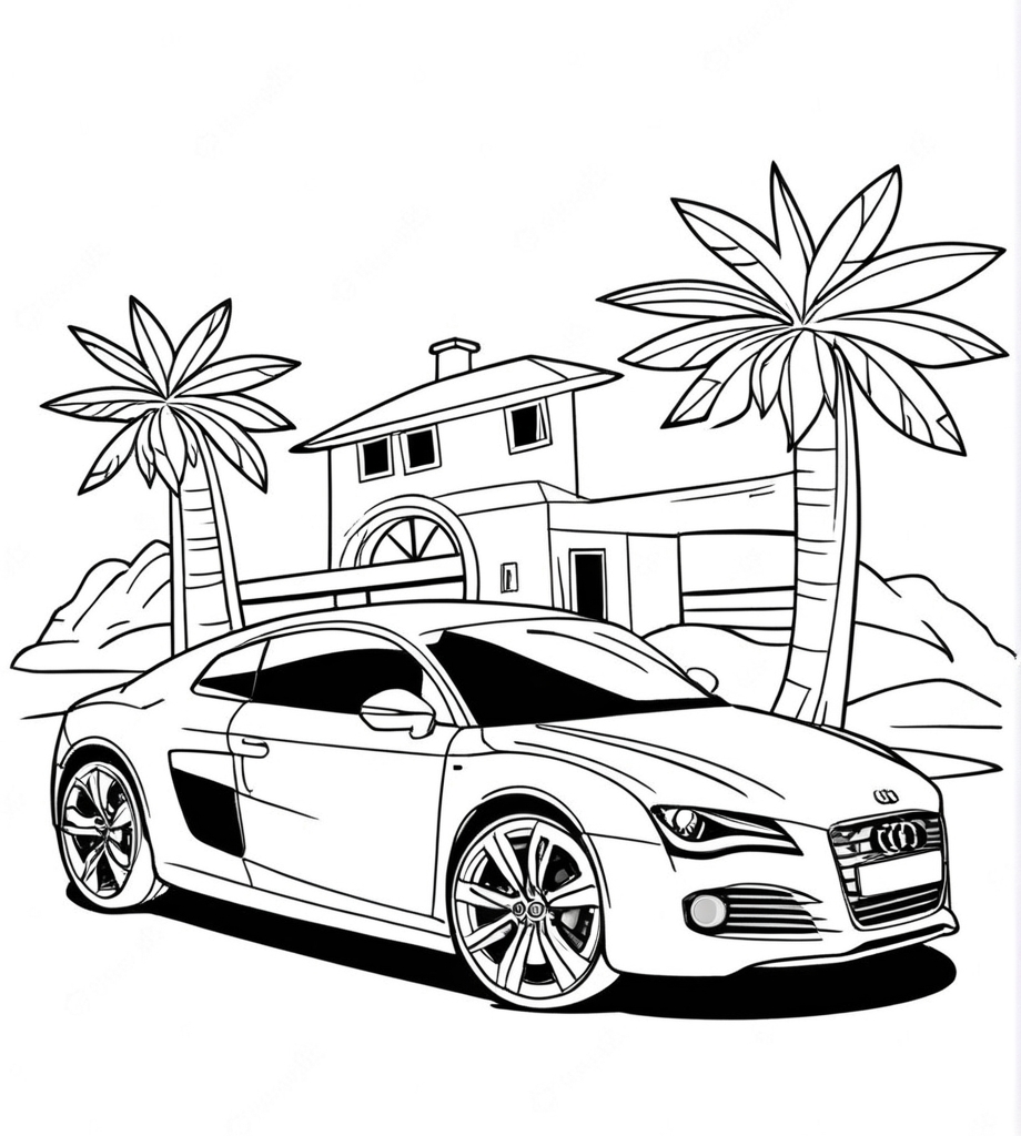 Ausmalbild Audi am Strand Kostenlos zum Ausdrucken