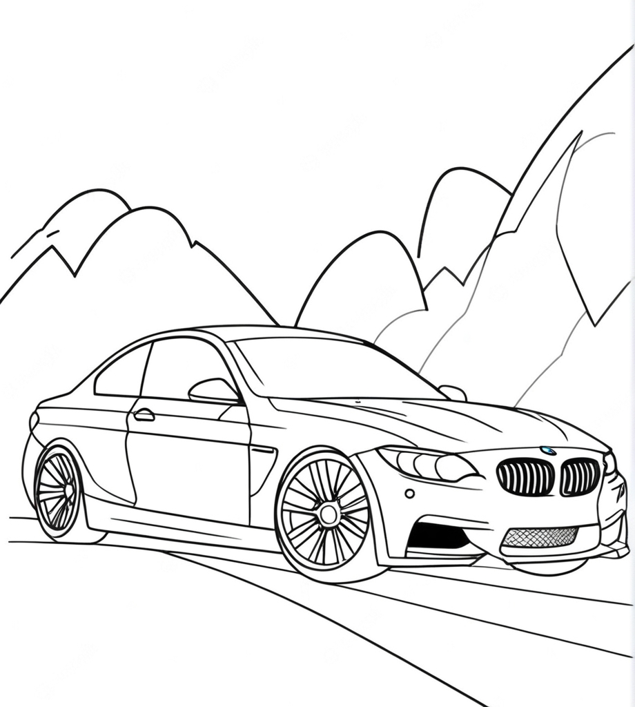 Malvorlage BMW zwischen den Bergen