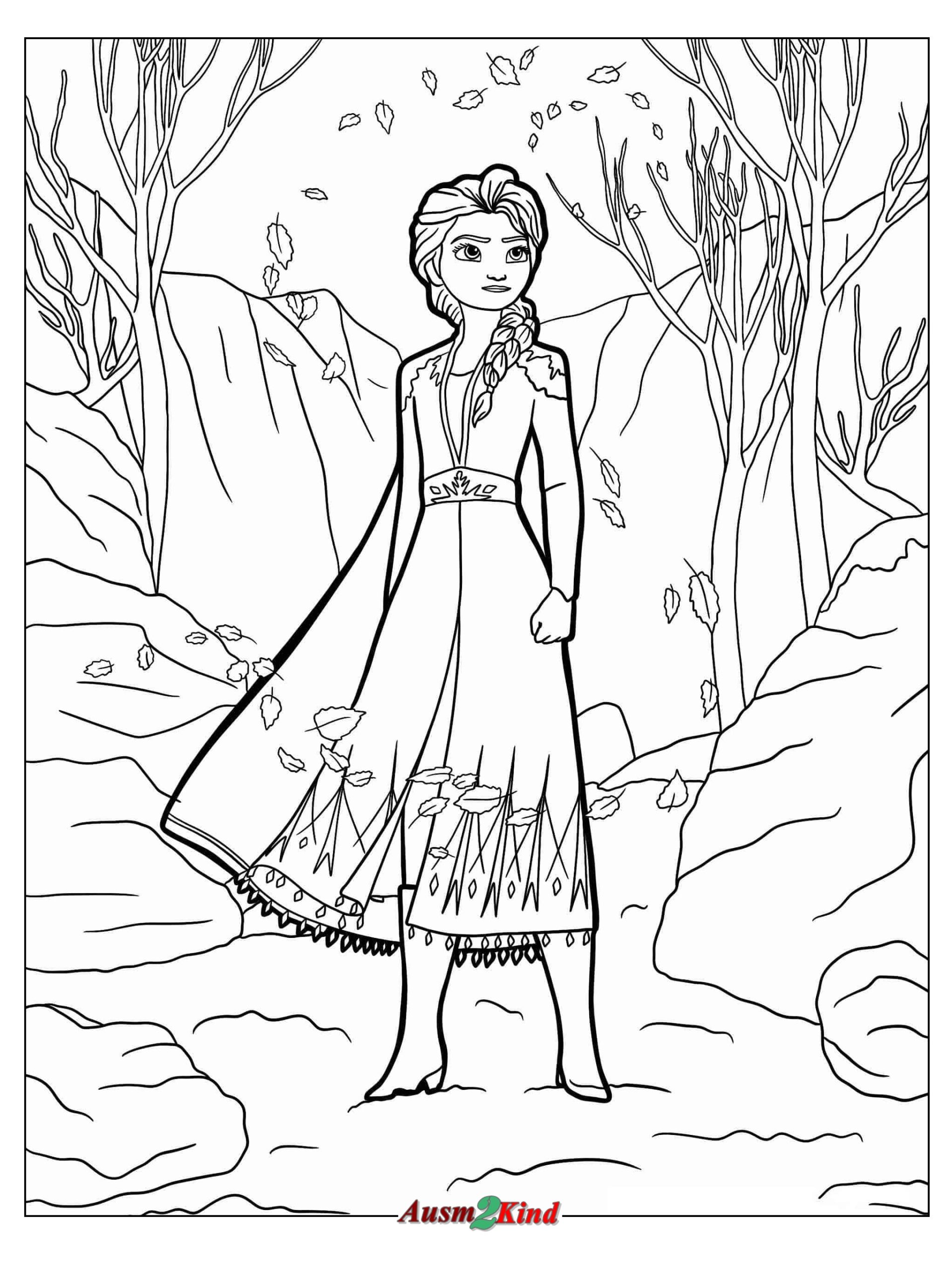 Ausmalbilder Elsa mit Blättern zum Ausmalen im Schlucht