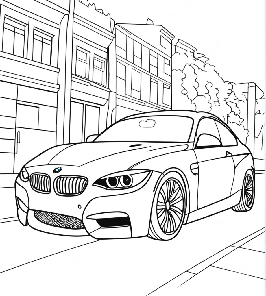 Ausmalbild BMW in der Stadt