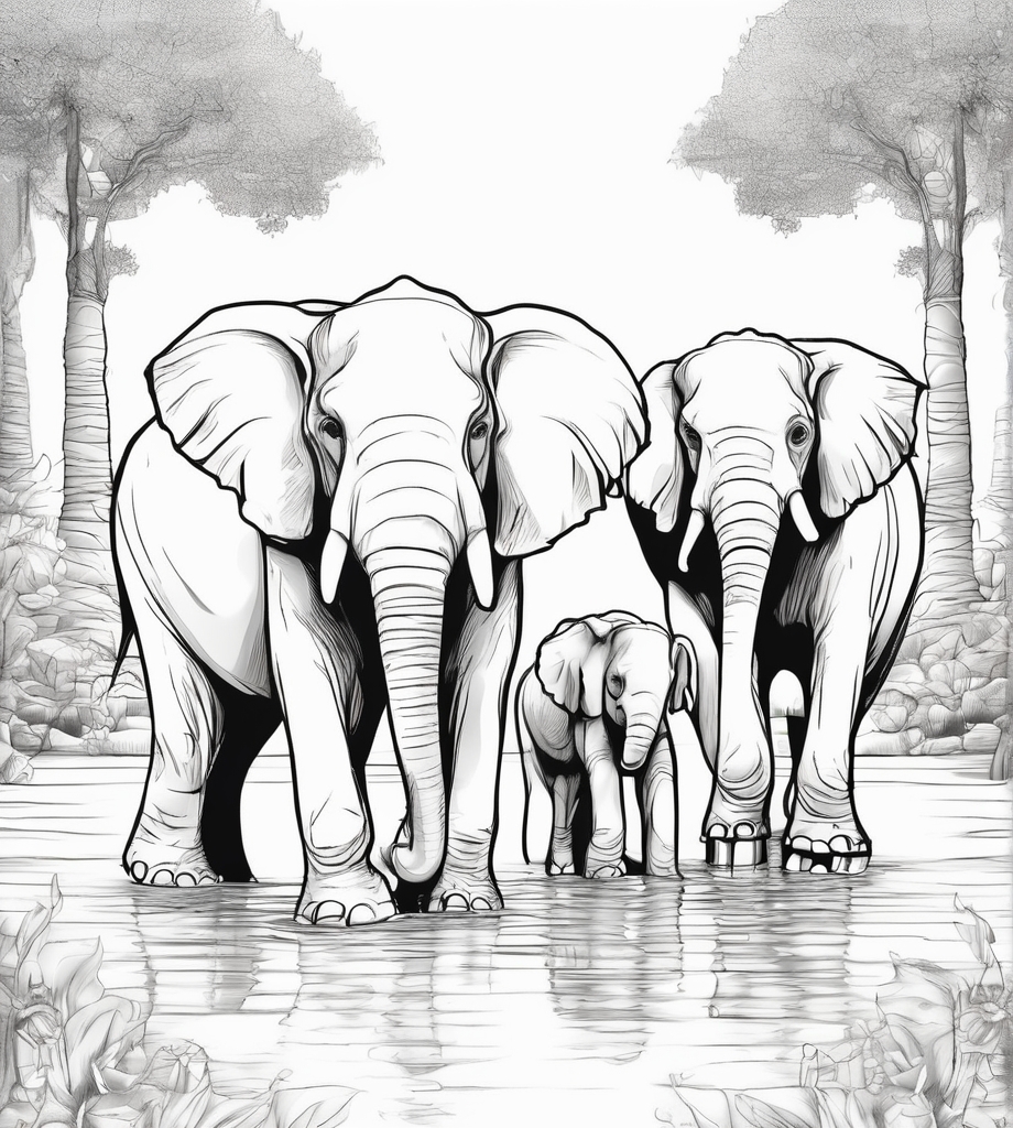 Malvorlage Elefantenfamilie zum Ausdrucken