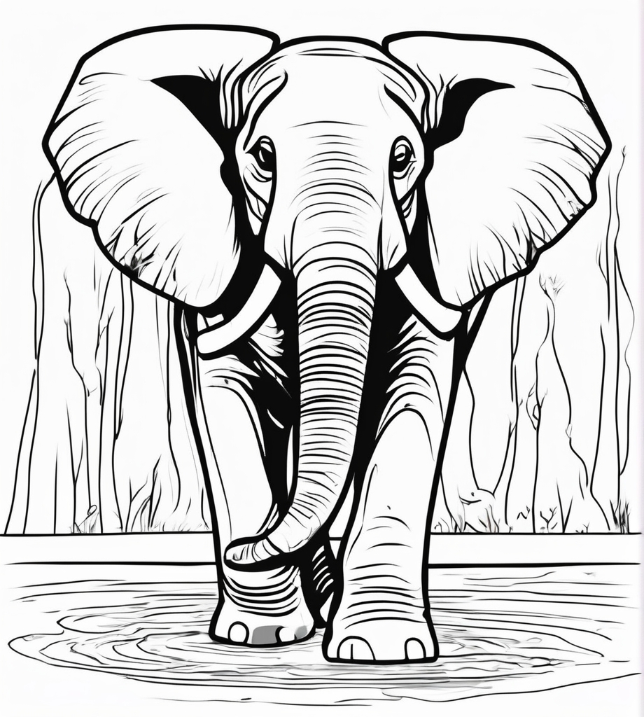 Malvorlage eine Elefant, der mit seinem Rüssel in der Pfütze spielt