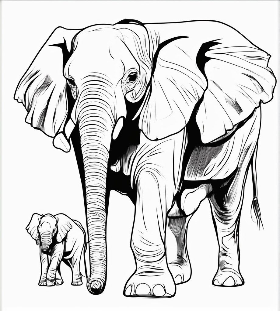 Mütter und Kind Elefant zum Ausmalen