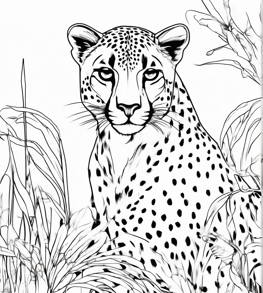 Ausmalbild Gepard im Gras Versteckt - Kostenlos zum Ausdrucken