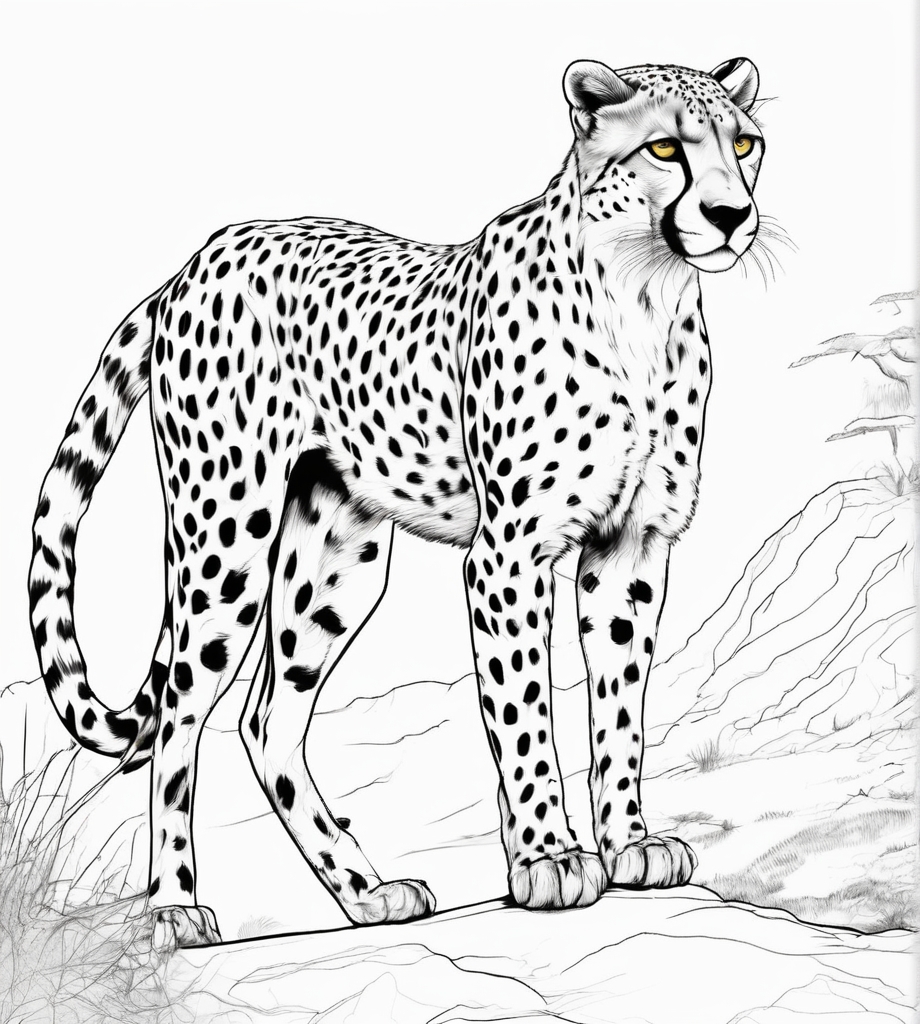Ausmalbild Gepard auf dem Felsen