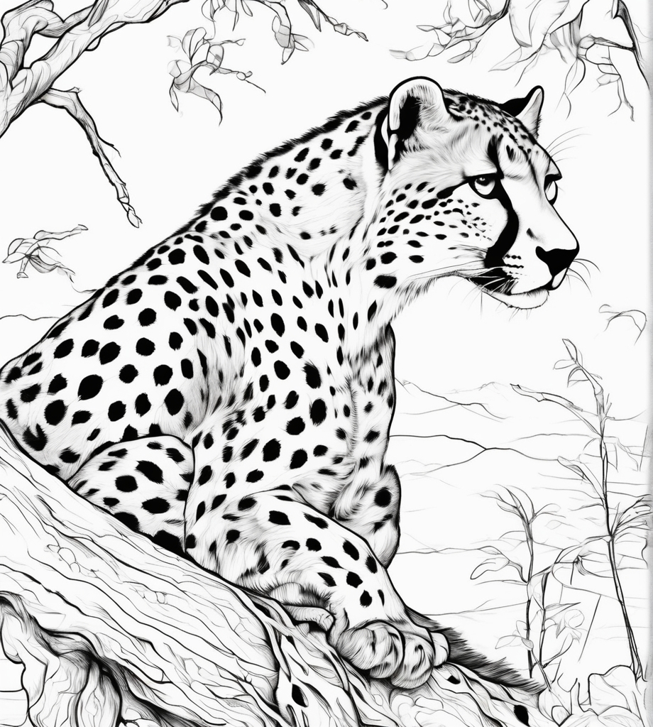 Ausmalbild Gepard im Wald zum Ausdrucken und Herunterladen