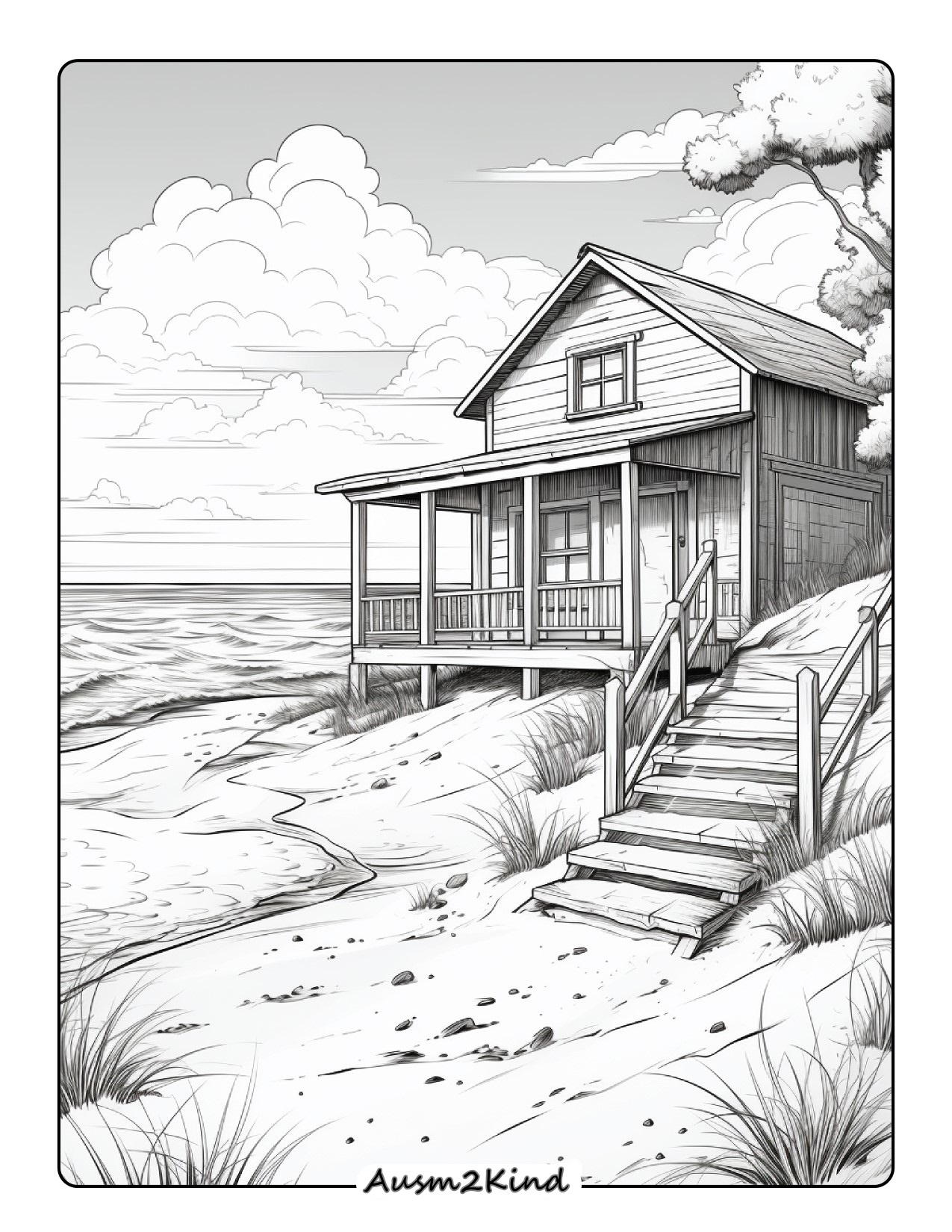 Ausmalbild Haus am Strand zum Ausdrucken