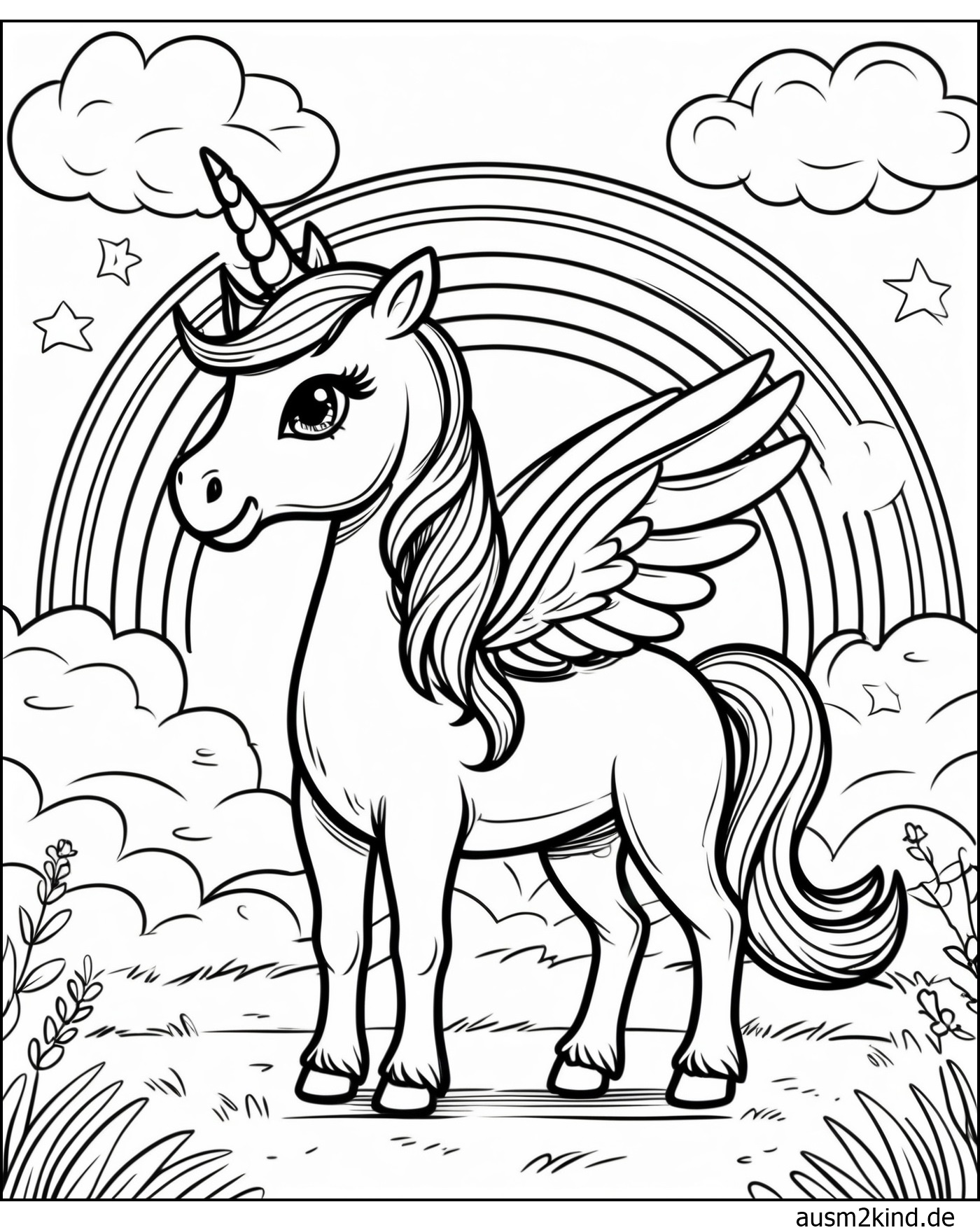 Einhorn Wolke Ausmalbild ausdrucken ausmalen